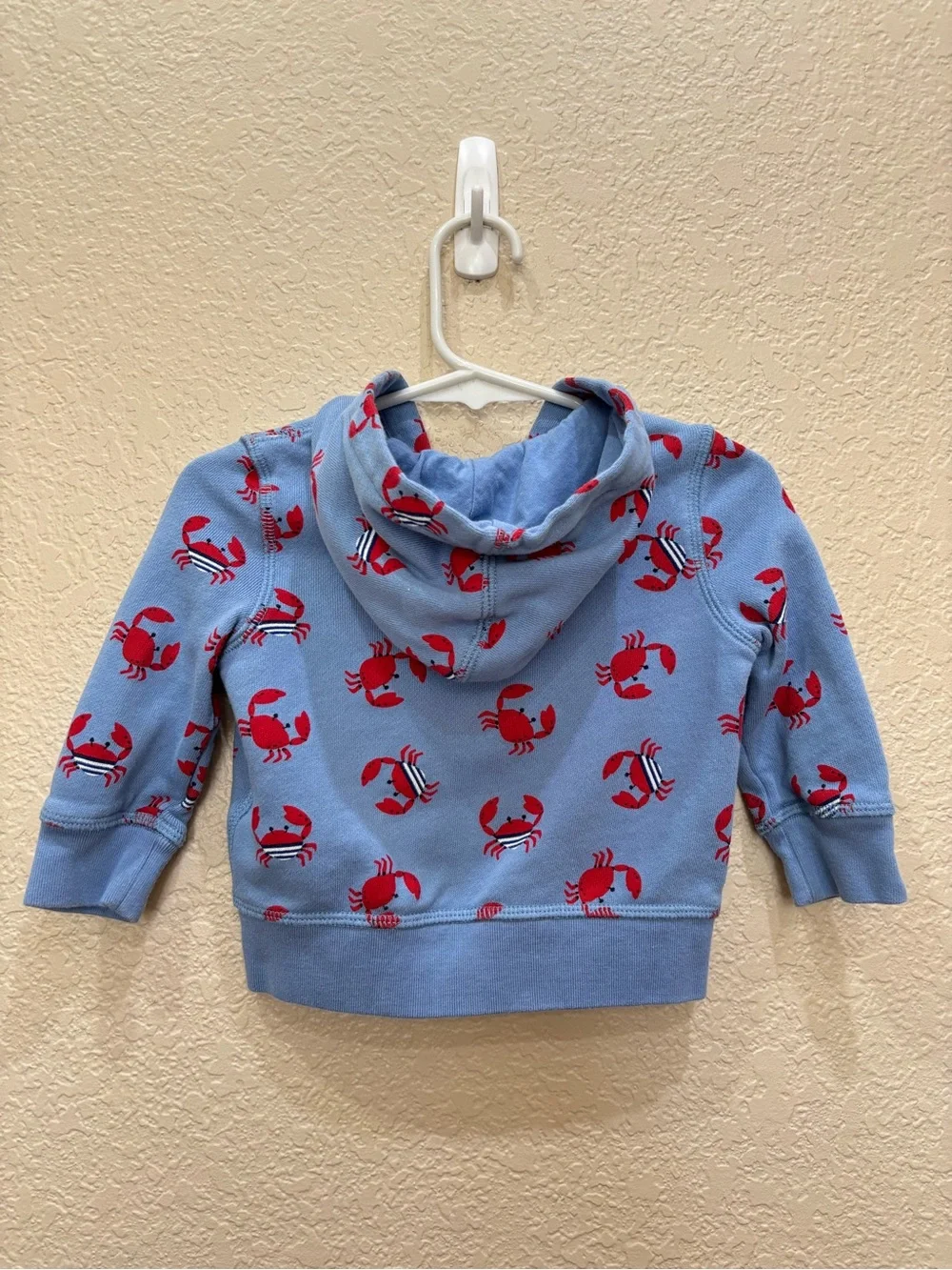 Baby Gap Light Blue Red Crab Print Logo Zip Hoodie Infant 6-12 Month New England